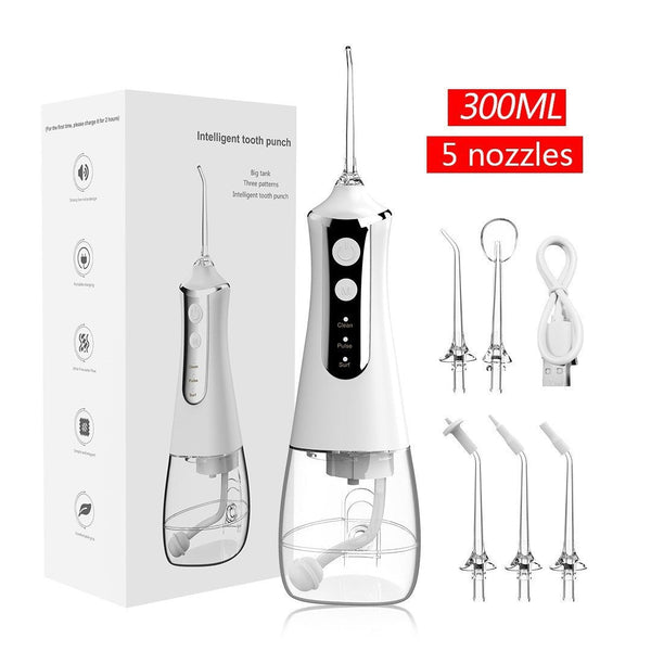 Elosung White 300Ml Cordless Water Flosser With 5 Nozzles Rechargeable Oral Irrigator Air & Water Flossers