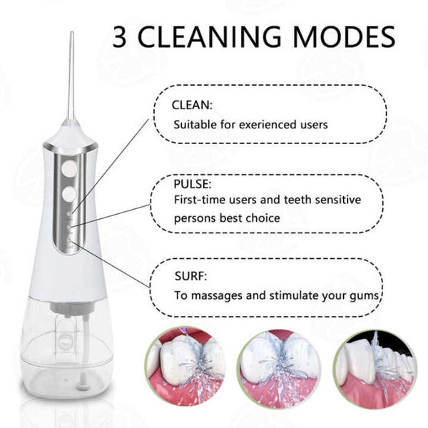 Elosung White 300Ml Cordless Water Flosser With 5 Nozzles Rechargeable Oral Irrigator Air & Water Flossers