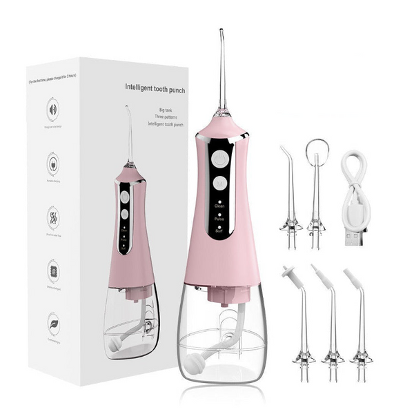 Pink 300Ml Cordless Water Flosser With 5 Nozzles Rechargeable Portable Oral Irrigator Air & Water Flossers