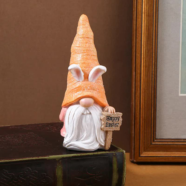 Elosung Easter Bunny Gnome Figurines Handmade Carrot Hat Decorations For Home Sculptures & Figurines