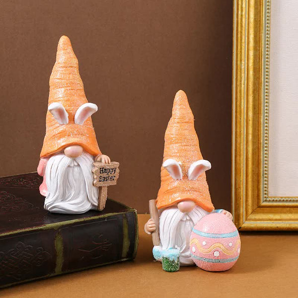 Elosung Easter Bunny Gnome Figurines Handmade Carrot Hat Decorations For Home Sculptures & Figurines