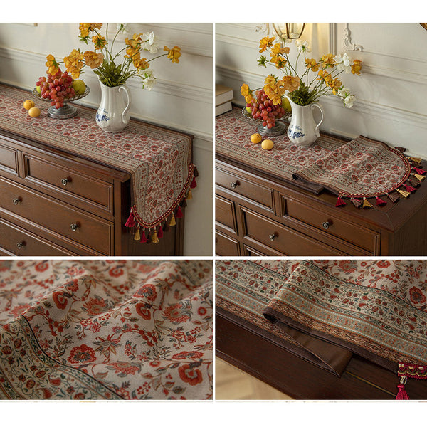 Elosung Red Bohemian Tassel Table Runner 40X180cm Decorative Linen Table Runners