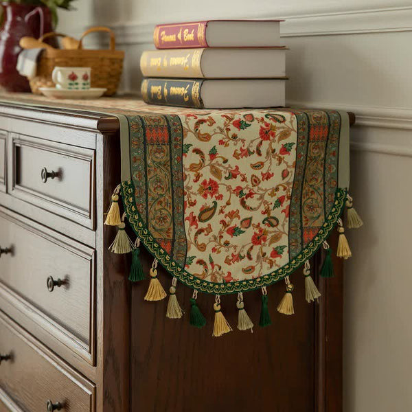 Green Bohemian Tassel Table Runner 40X180cm Decorative Linen Table Runners
