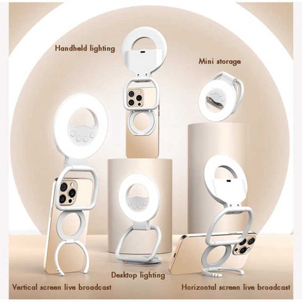 Foldable Clip On Selfie Ring Light With Stand Brightness For Smartphones Selfie Lights