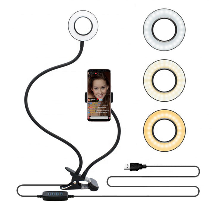 Flexible Led Ring Light With Phone Holder Brightness & Clip Base Selfie Lights