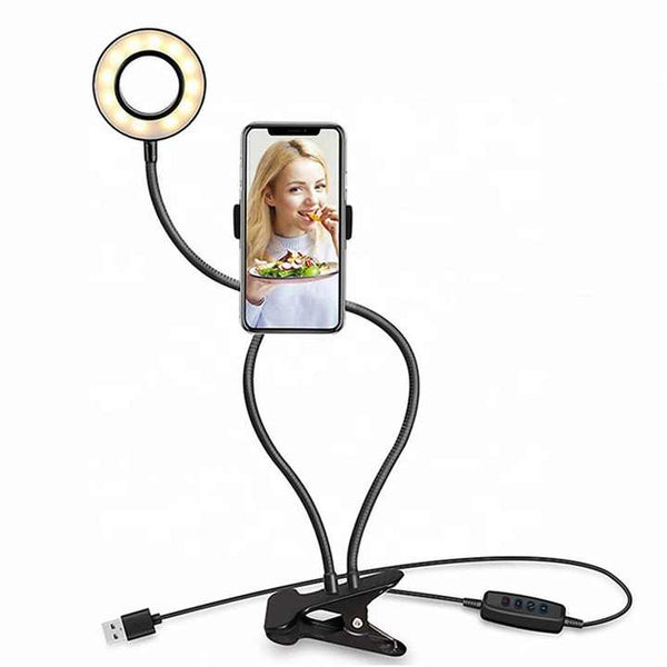 Flexible Led Ring Light With Phone Holder Brightness & Clip Base Selfie Lights