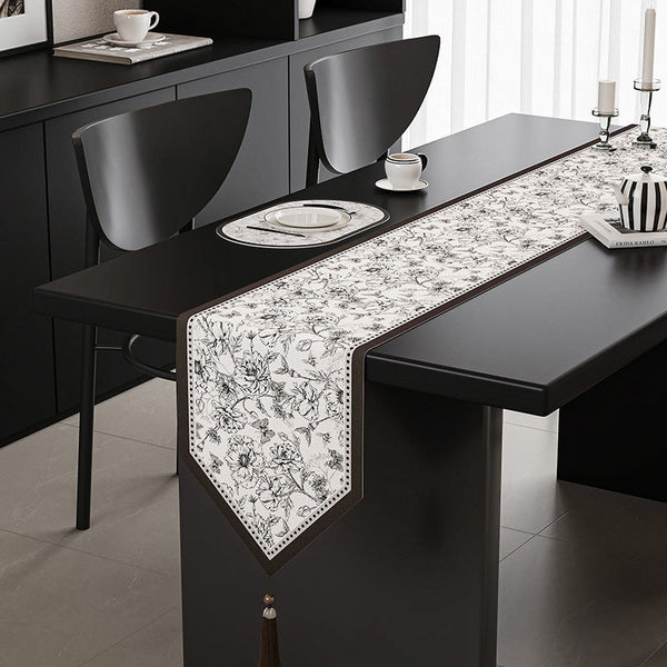 Elosung Flower Elegant Green Botanical Table Runner With Tassels 30X180cm Table Runners