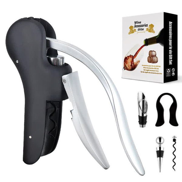 Five Piece Set Ergonomic Lever Action Corkscrew Wine Opener With Foil Cutter Corkscrews & Bottle Openers