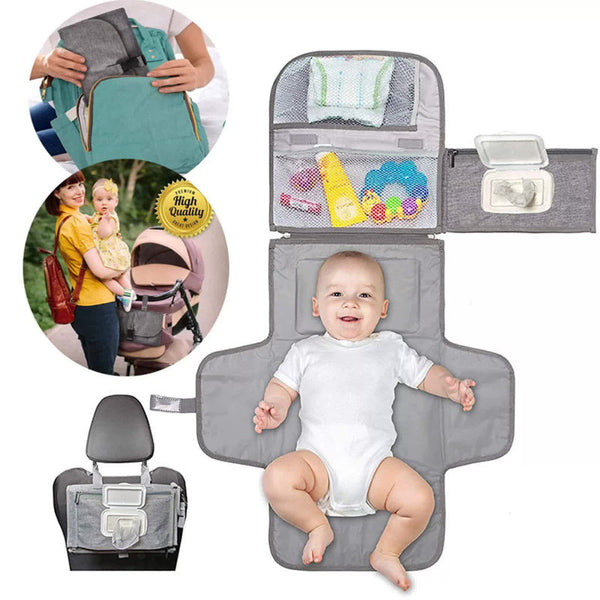 Grey Little One Diaper Changing Pad With Storage Pockets Travel Essentials For Parents Change Mats & Covers