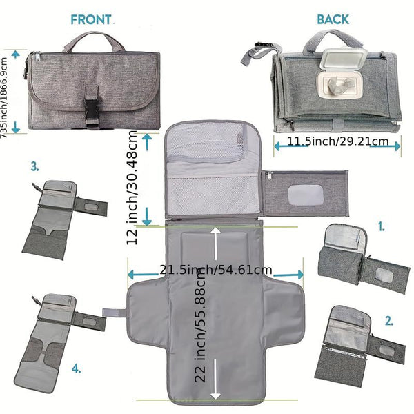 Grey Little One Diaper Changing Pad With Storage Pockets Travel Essentials For Parents Change Mats & Covers