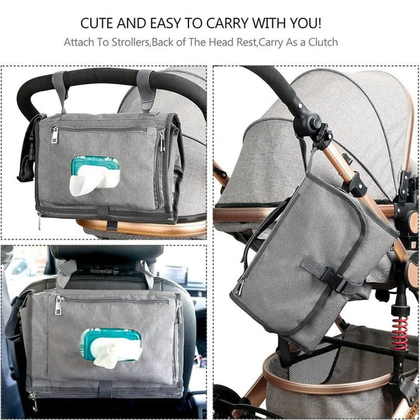 Grey Little One Diaper Changing Pad With Storage Pockets Travel Essentials For Parents Change Mats & Covers