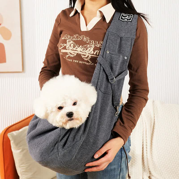 Grey Pet Sling Carrier Bag Comfortable And Hands Free Design Pet Transport