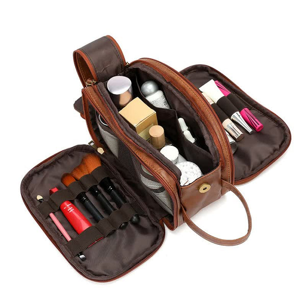 Elosung Black Leather Makeup Bag With Multi Compartment Organizer Travel Cosmetic Case Makeup Bags & Cases