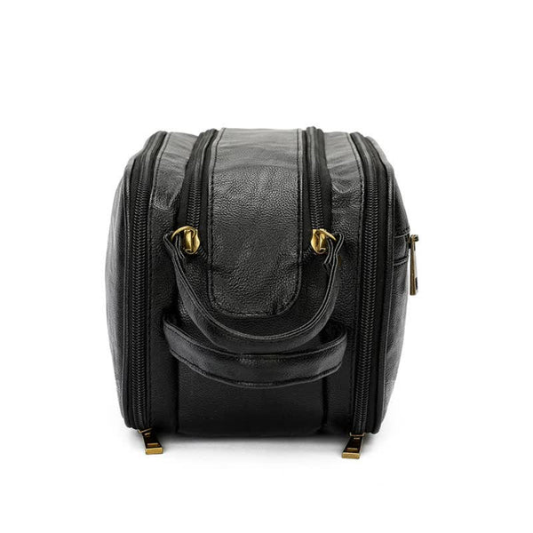 Elosung Brown Leather Makeup Bag With Multi Compartment Organizer Travel Cosmetic Case Makeup Bags & Cases