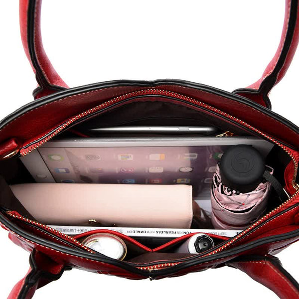 Elosung Red Elegant Embossed Rose Leather Handbag Style Tote Bag Women's Bags & Handbags