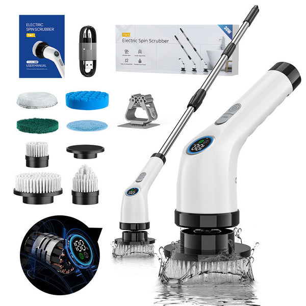 Electric Spin Scrubber With 7 Brush Heads Cordless & Detachable Cleaning Tool Mops Brooms & Scrubbers