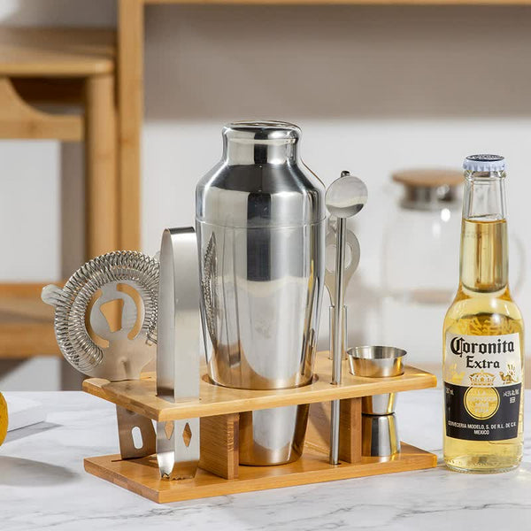 Elosung 700Ml Piece Stainless Steel tail Shaker Set With Bamboo Stand Bartender Kit tail Shakers & Sets