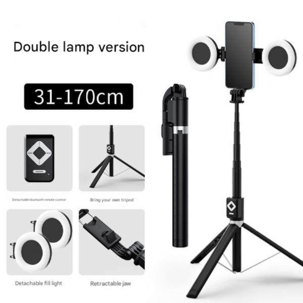 Double Light 3 In 1 Bluetooth Selfie Stick With Tripod And Remote Control Adjustable For Smartphones Selfie Sticks