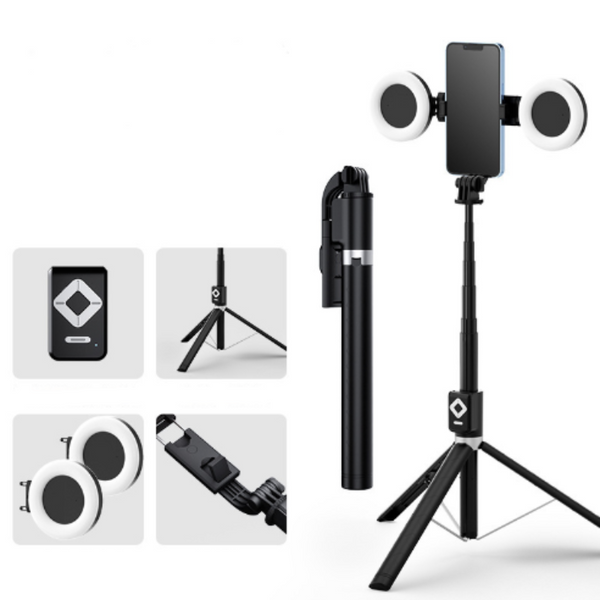 Double Light 3 In 1 Bluetooth Selfie Stick With Tripod And Remote Control Adjustable For Smartphones Selfie Sticks