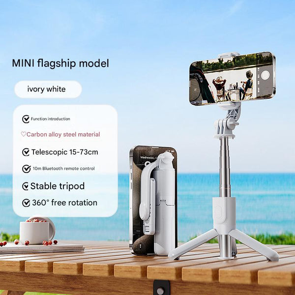 White Selfie Stick Tripod With Bluetooth Remote Compact And Selfie Sticks