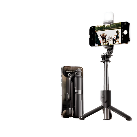 Black With Light Selfie Stick Tripod Bluetooth Remote Compact And Selfie Sticks