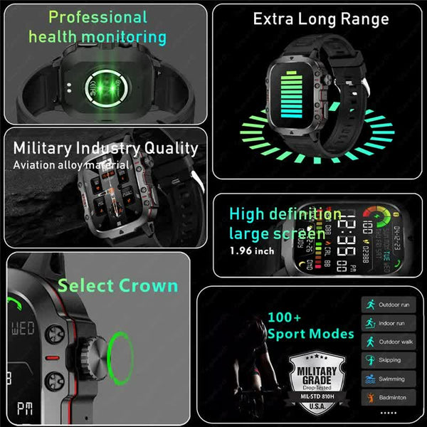 Elosung Black Rugged Smart Fitness Watch Waterproof Multi Sport Modes And Health Tracking Smart Watches