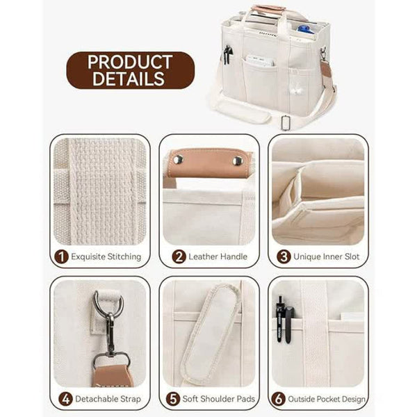 Elosung White Multi Functional Canvas Tote Bag With Strap Spacious And Durable Women's Bags & Handbags