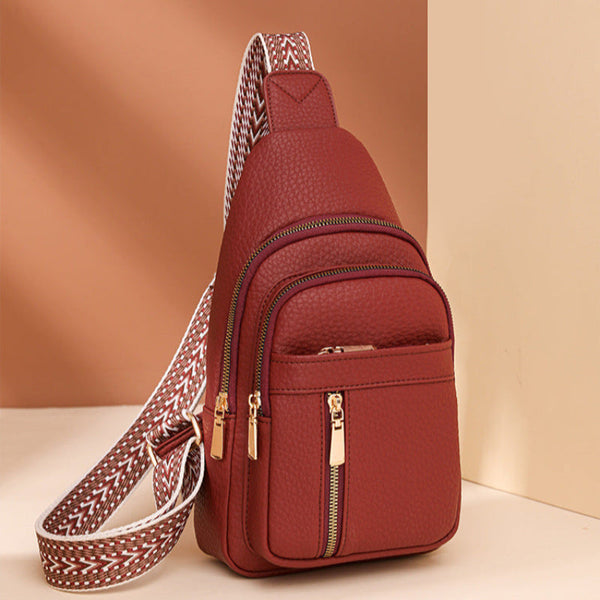 Elosung Red Stylish Pu Leather Crossbody Sling Bag Compact And Multi Functional Women's Bags & Handbags