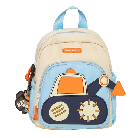 White Blue Kids' Cartoon Backpack Adorable Excavator Design With Spacious Compartments Backpacks & Bags