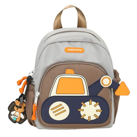 Elosung Grey Brown Kids Cartoon Backpack Adorable Excavator Design With Spacious Compartments Backpacks & Bags