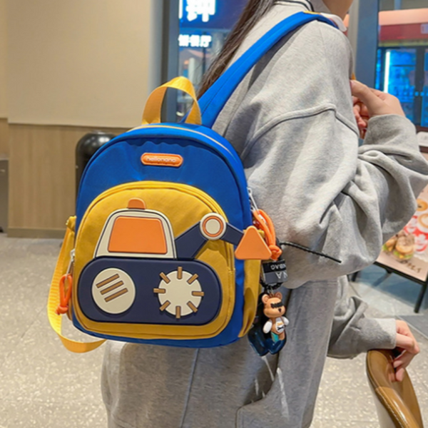 Elosung Grey Brown Kids Cartoon Backpack Adorable Excavator Design With Spacious Compartments Backpacks & Bags