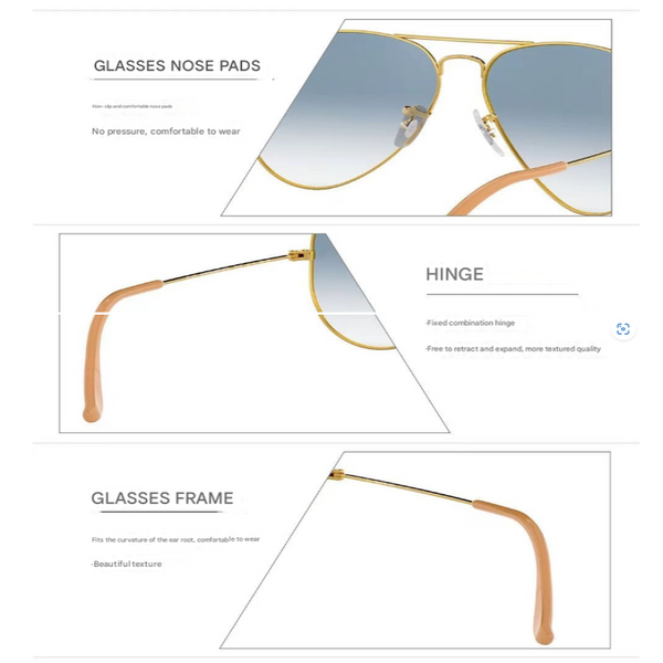 Elosung Black Frame Gradient Blue Glass Lens Classic Aviator Uv400 Protection With Metal Sunglasses