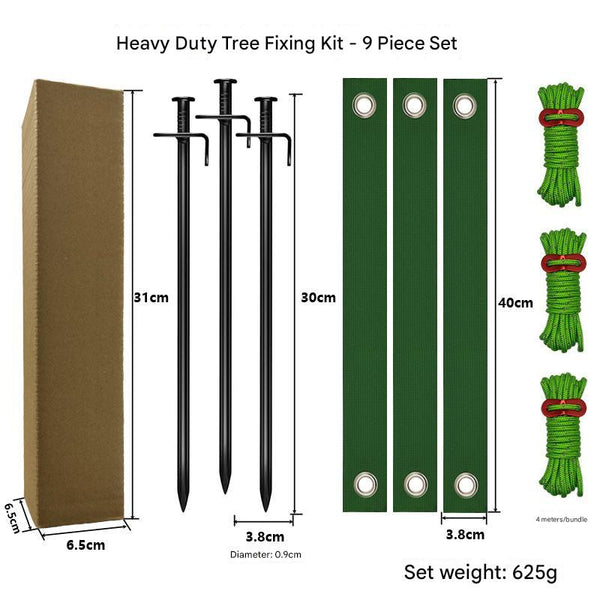 Elosung Black Spike Heavy Duty Tree Anchoring Kit 9 Piece Set With Ground Stakes Straps Ropes Garden Tool Sets