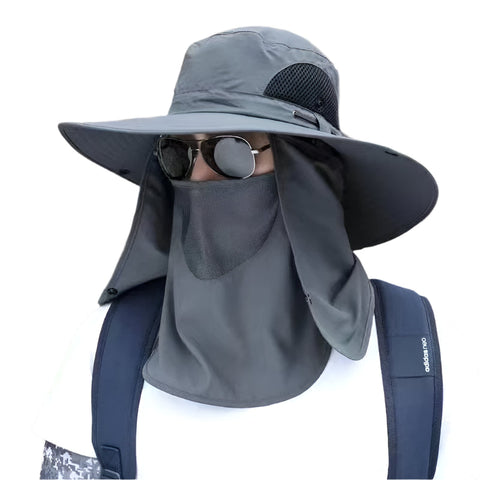 Elosung Dark Grey Outdoor Sun Protection Hat With Detachable Face And Neck Flap Upf 50+ Hats