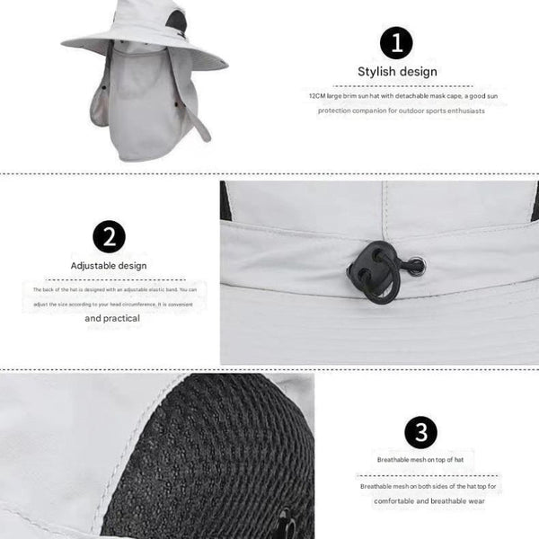 Elosung Dark Grey Outdoor Sun Protection Hat With Detachable Face And Neck Flap Upf 50+ Hats