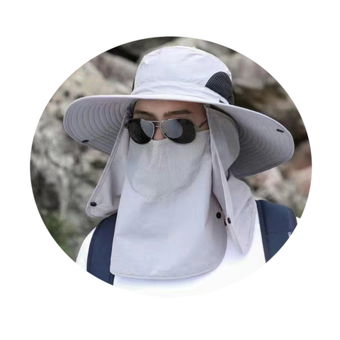 Light Grey Outdoor Sun Protection Hat With Detachable Face And Neck Flap Upf 50+ Hats & Headwear
