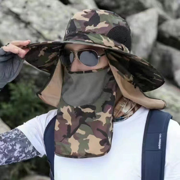 Elosung Dark Green Camouflage Outdoor Sun Protection Hat With Detachable Face And Neck Flap Upf 50+ Hats