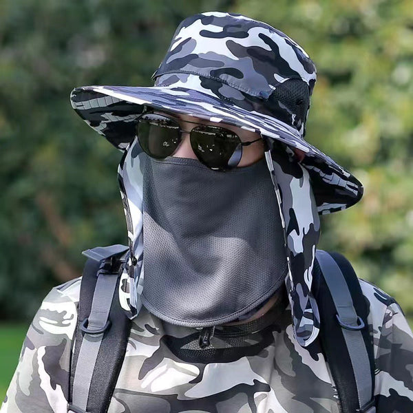 Blue Camouflage Outdoor Sun Protection Hat With Detachable Face And Neck Flap Upf 50+ Hats & Headwear