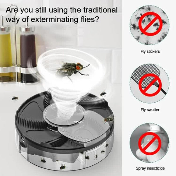 Elosung Black Electric Rotating Fly Trap 360 Degree Efficient Insect Catcher For Indoor Use Insect Nets & Repellents