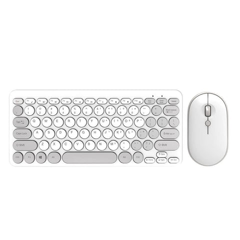 Light Grey Wireless Retro Keyboard And Mouse Set Compact Colorful Design Keyboards & Keypads