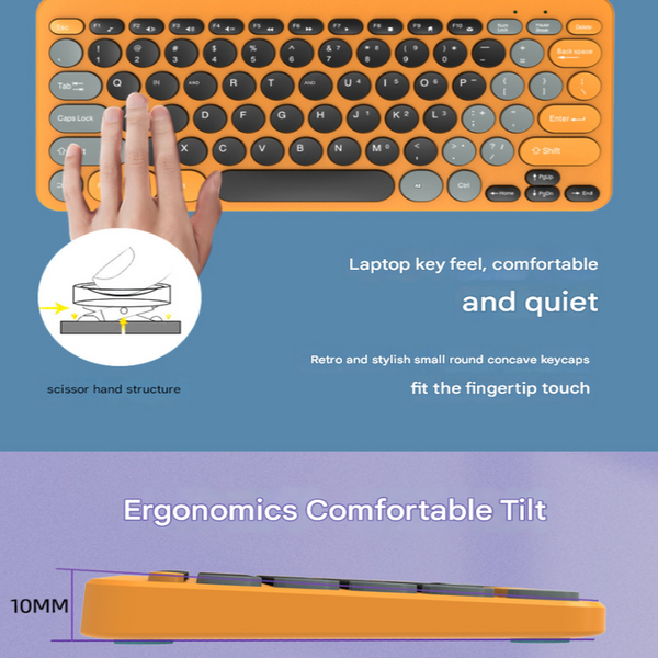 Elosung Light Grey Wireless Retro Keyboard And Mouse Compact Colorful Design Keyboards & Keypads