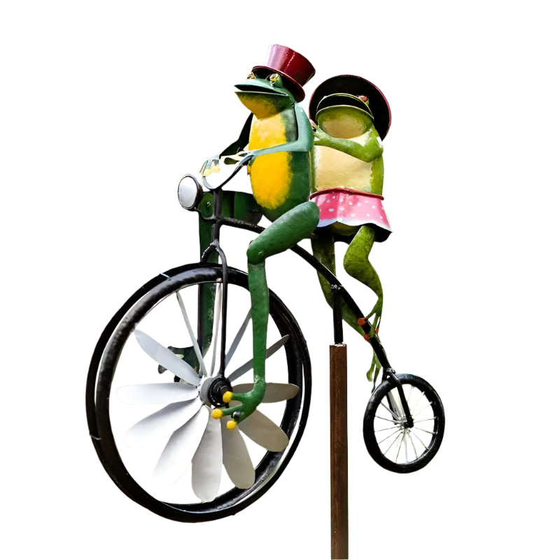 Elosung Whimsical Frog Garden Wind Spinner Metal Yard Art With Cycling Frogs Windmills & Wind Spinners