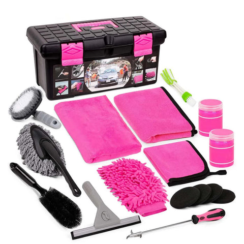 18 Piece Car Cleaning Kit Pink Auto Detailing Set With Storage Toolbox Car Cleaning Tools