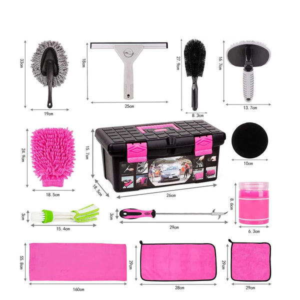 18 Piece Car Cleaning Kit Pink Auto Detailing Set With Storage Toolbox Car Cleaning Tools