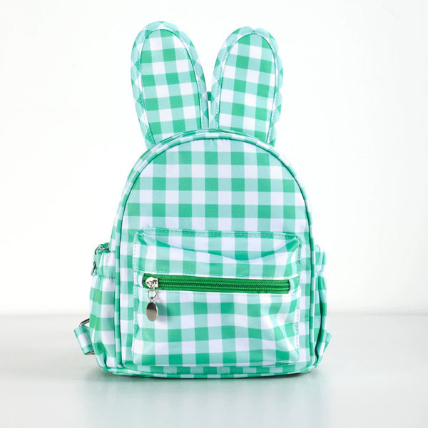 Green Kids Bunny Ear Gingham Backpack Cute Mini Bag For Girls Backpacks & Bags