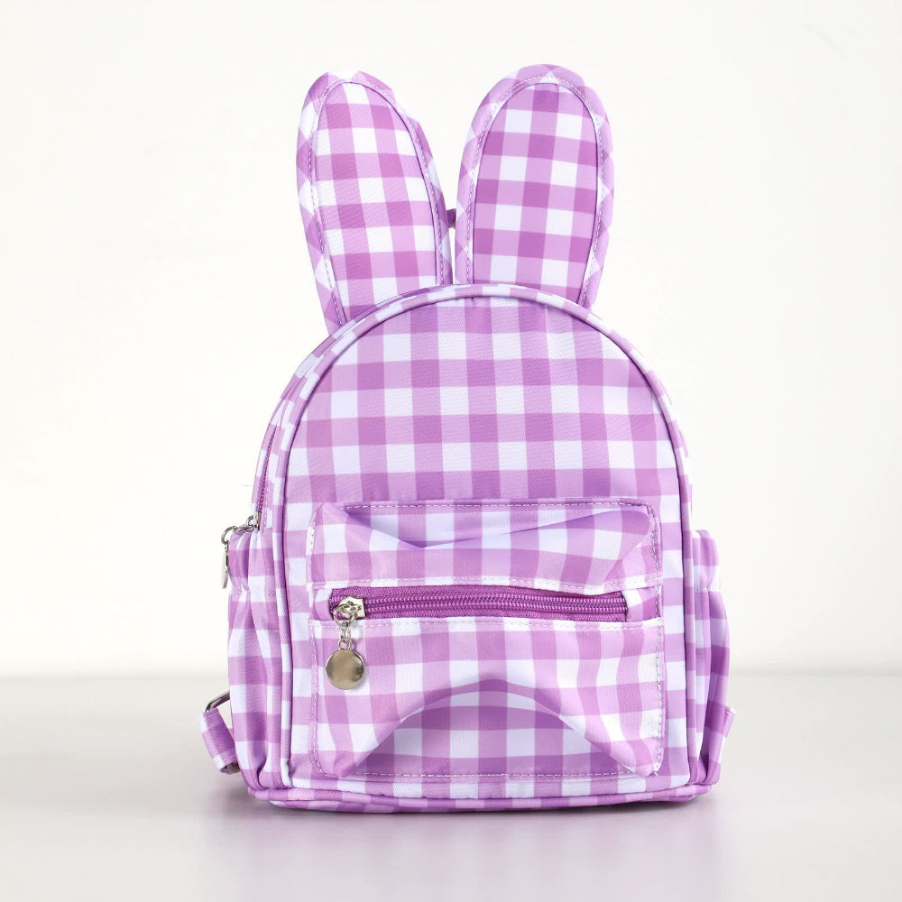 Elosung Purple Kids Bunny Ear Gingham Backpack Cute Mini Bag For Girls Backpacks & Bags