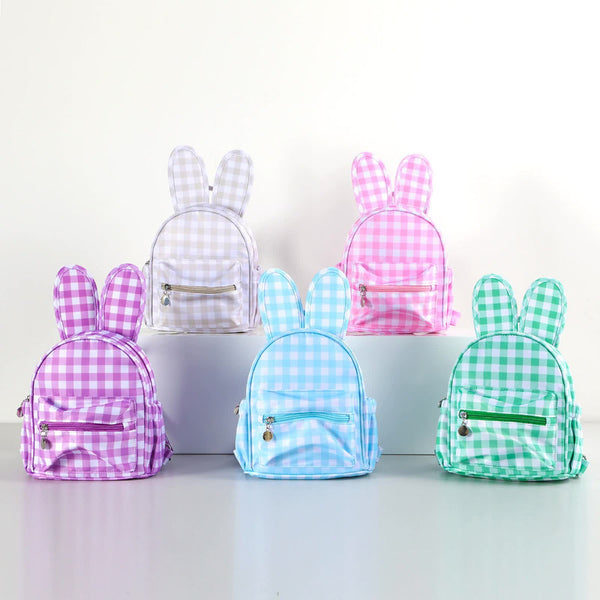 Elosung Purple Kids Bunny Ear Gingham Backpack Cute Mini Bag For Girls Backpacks & Bags
