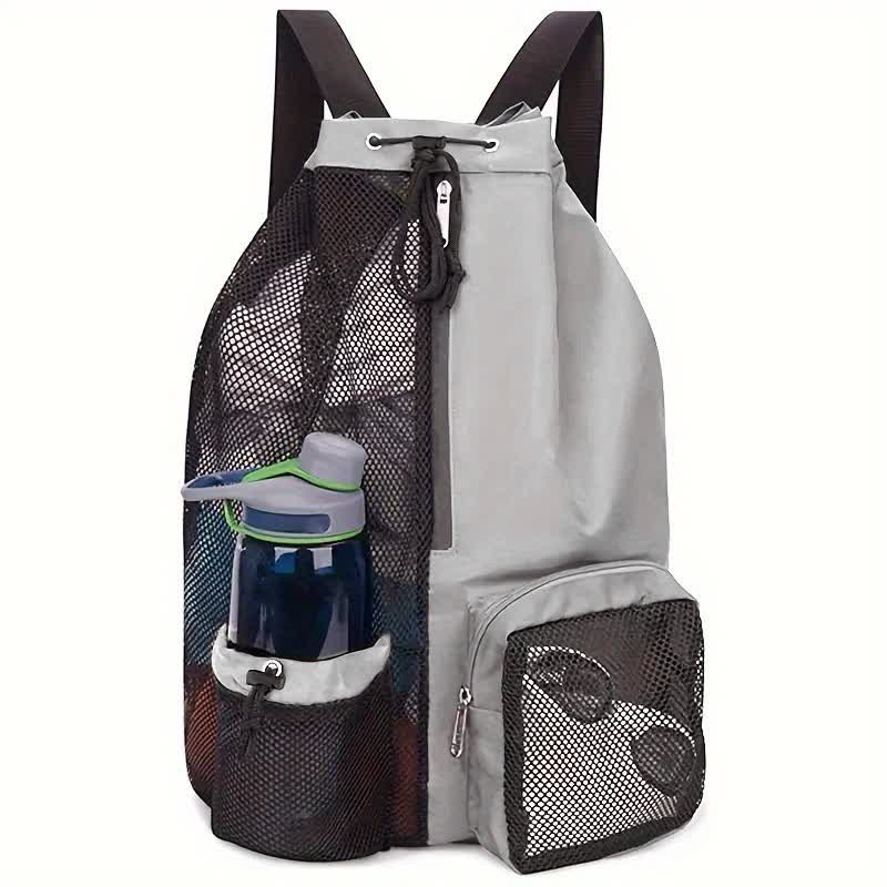 Elosung Grey Mesh Drawstring Backpack Lightweight Sports And Beach Bag With Pockets Gym Bags