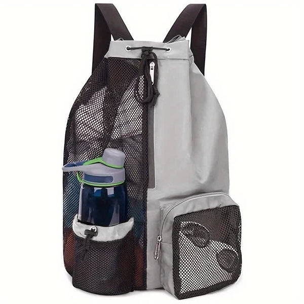 Elosung Grey Mesh Drawstring Backpack Lightweight Sports And Beach Bag With Pockets Gym Bags