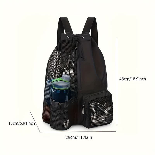 Elosung Grey Mesh Drawstring Backpack Lightweight Sports And Beach Bag With Pockets Gym Bags